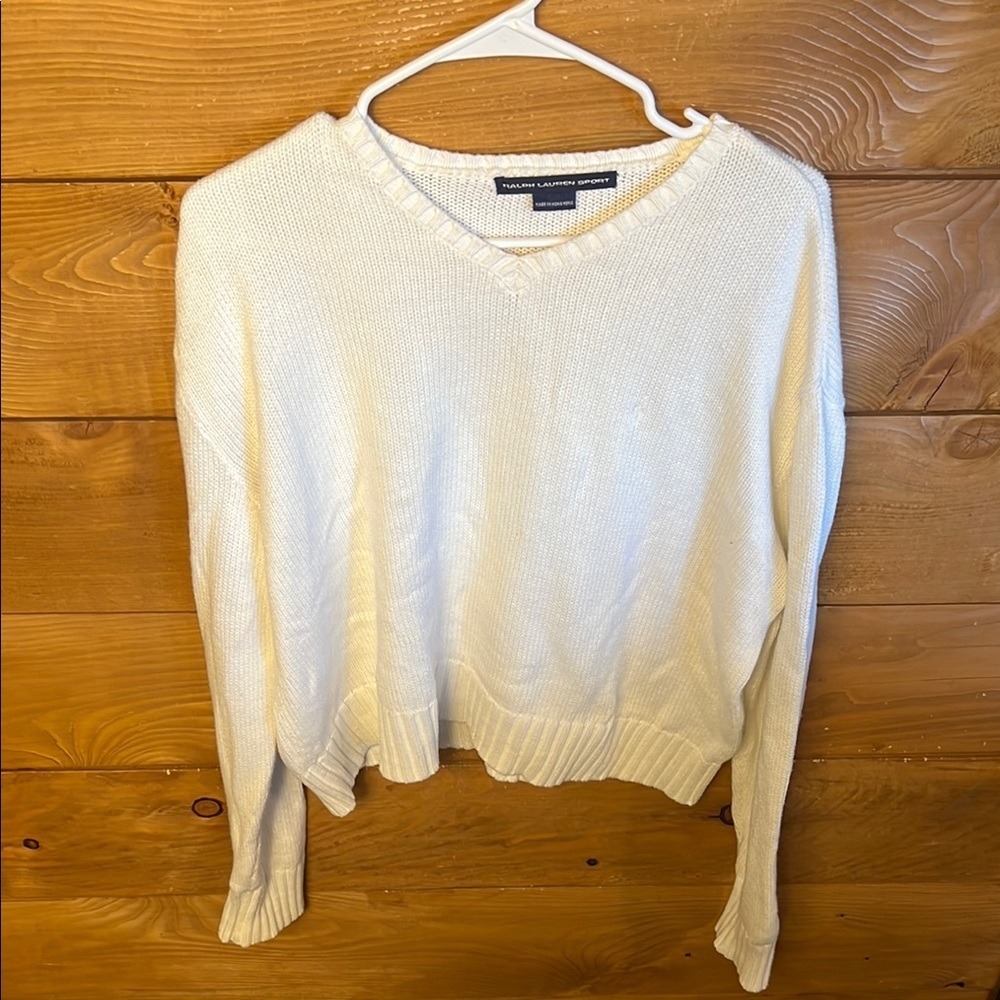 Ralph Lauren Sport Cream Cotton V Neck Sweater Pullover Women Size M